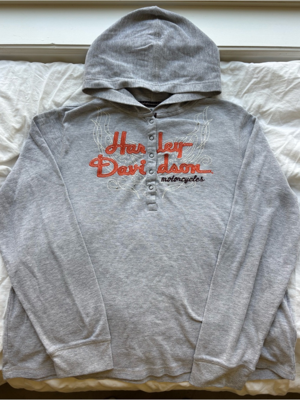 Harley-Davidson Light Gray Hoodie with Orange Embroidered Logo Size 2W